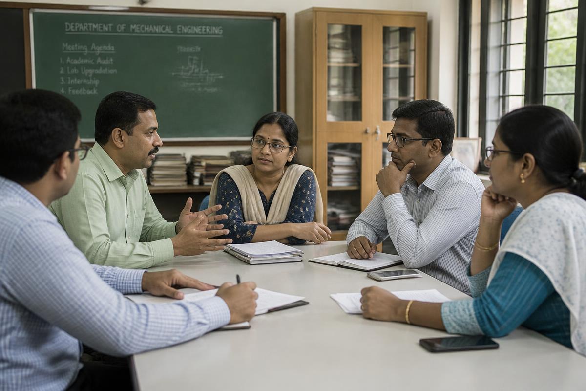 Engineering faculty members in a department meeting